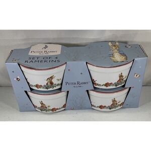 Set of 4 Beatrix Potter Peter Rabbit & Flowers 3.5" RamekinEaster Spring Baking